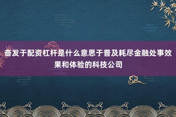 奋发于配资杠杆是什么意思于普及耗尽金融处事效果和体验的科技公司