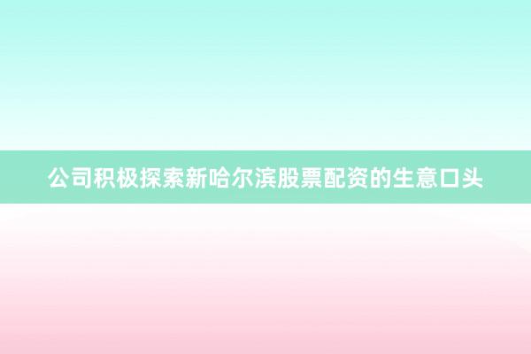 公司积极探索新哈尔滨股票配资的生意口头