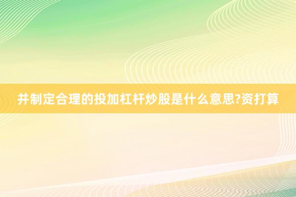 并制定合理的投加杠杆炒股是什么意思?资打算