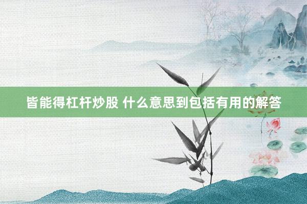 皆能得杠杆炒股 什么意思到包括有用的解答
