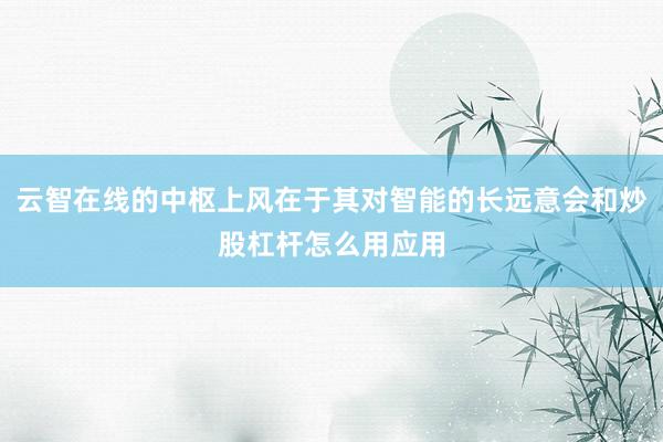 云智在线的中枢上风在于其对智能的长远意会和炒股杠杆怎么用应用