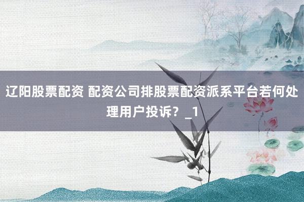 辽阳股票配资 配资公司排股票配资派系平台若何处理用户投诉？_1