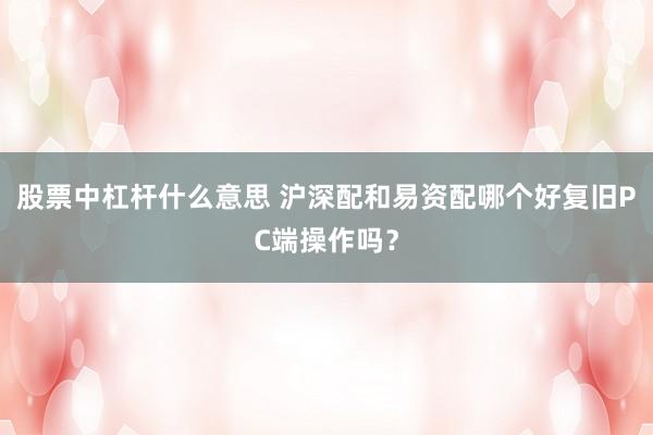 股票中杠杆什么意思 沪深配和易资配哪个好复旧PC端操作吗？