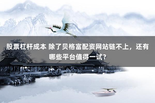 股票杠杆成本 除了贝格富配资网站链不上，还有哪些平台值得一试？