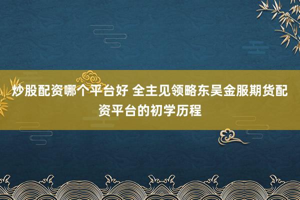 炒股配资哪个平台好 全主见领略东吴金服期货配资平台的初学历程