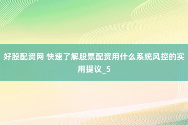 好股配资网 快速了解股票配资用什么系统风控的实用提议_5