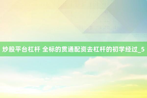 炒股平台杠杆 全标的贯通配资去杠杆的初学经过_5